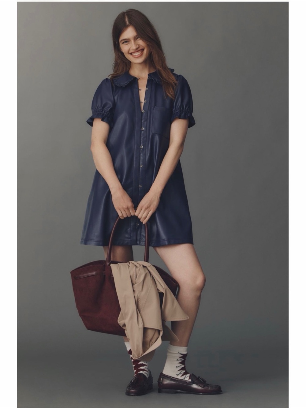 NEW Anthropologie Pilcro Keira Vegan Faux-Leather Button Front Mini Dress Medium